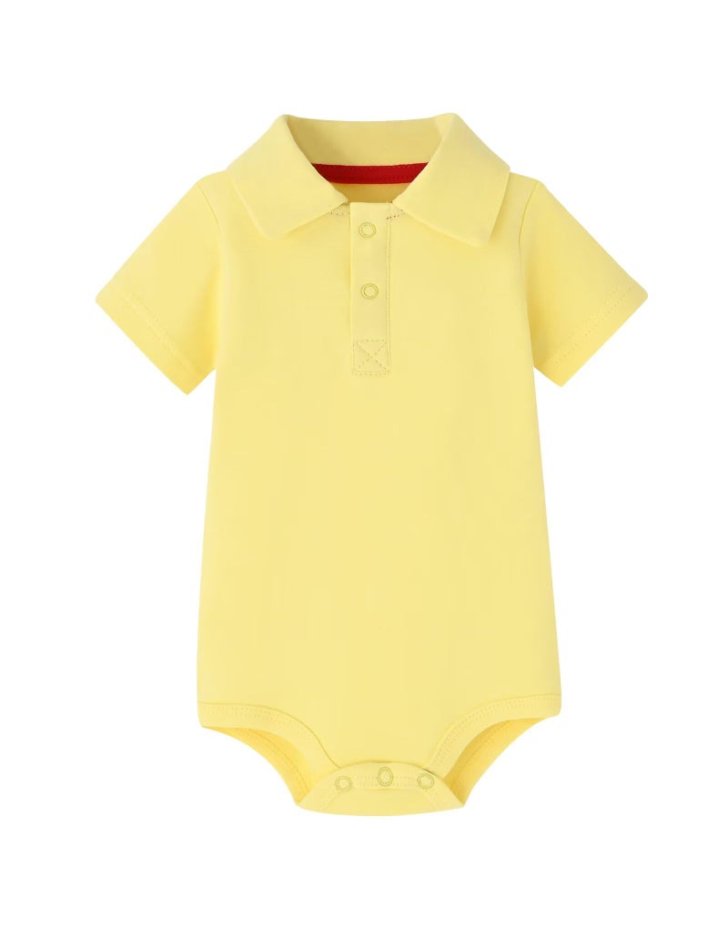Teach Leanbh Baby Boys Pure Color Cotton Short Long Sleeve Polo Bodysuit 3-24 Months (Yellow, 6 Months) - Image 1